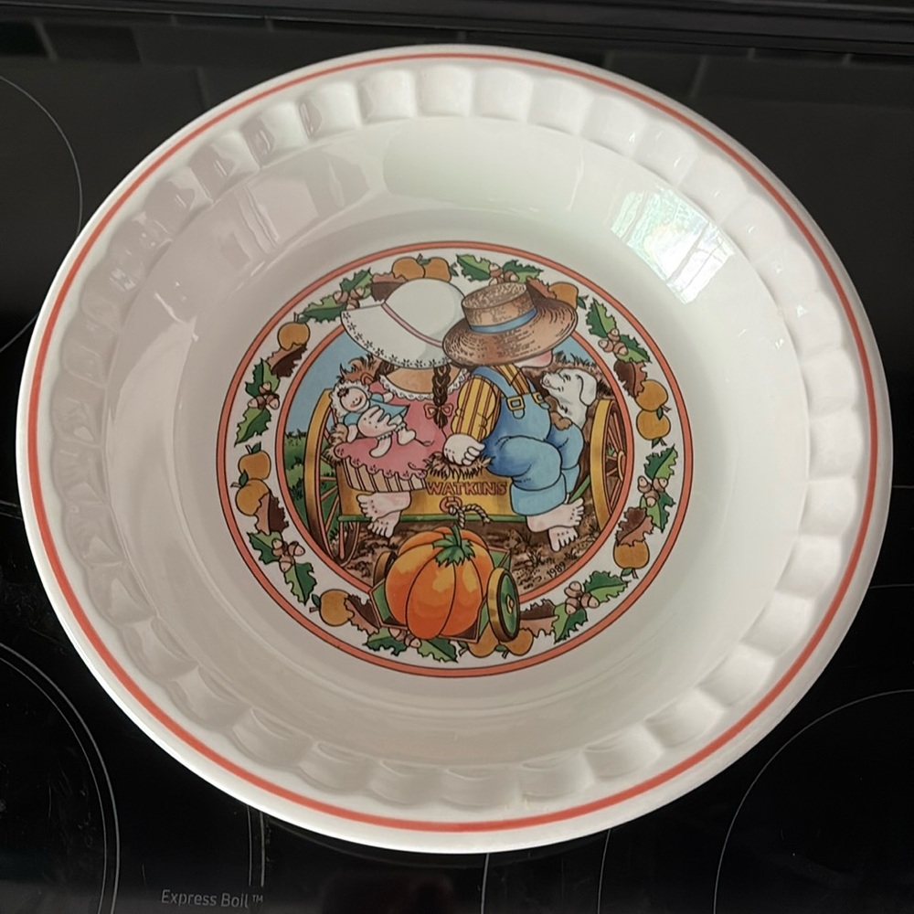 1989 Watkins Country Kids Collectors Recipe Pie Plate